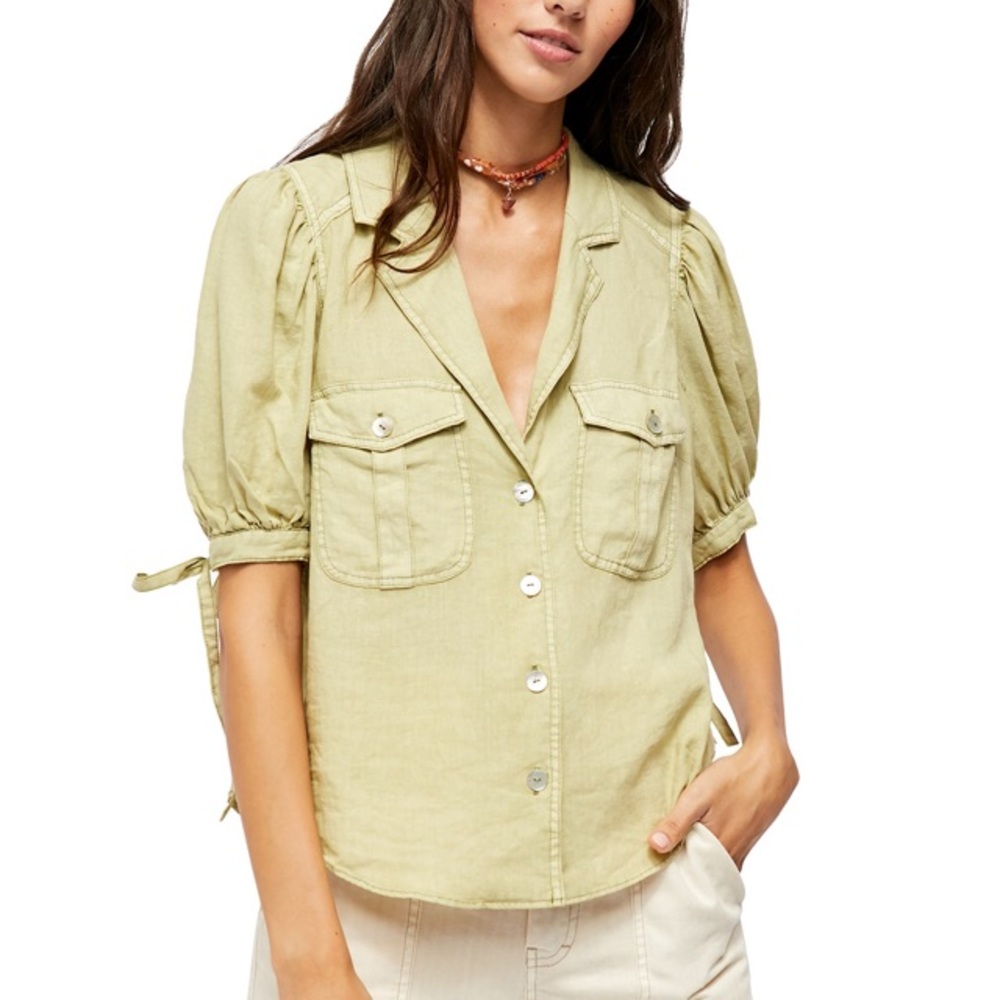 Free People Light Green Button Down Shirt